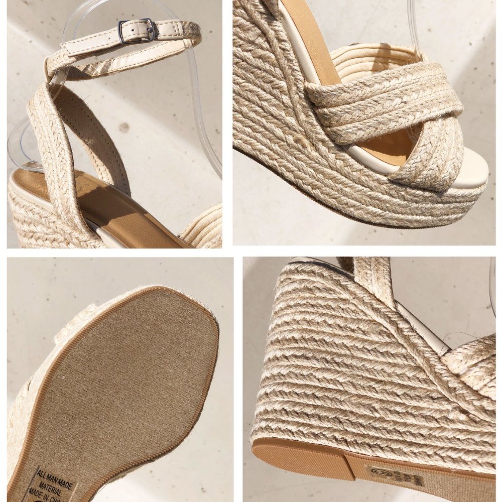 NEW Natural Jute Braid Straw Crisscross Strap Espadrilles Platform Wedges Sandal - Picture 9 of 13